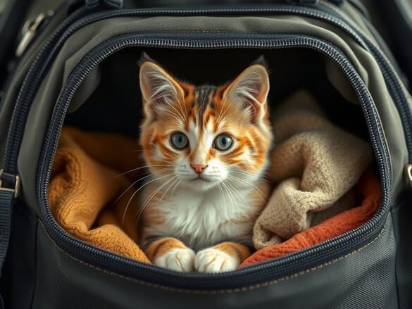 Chaton dans un panier d'un coffre de voiture
